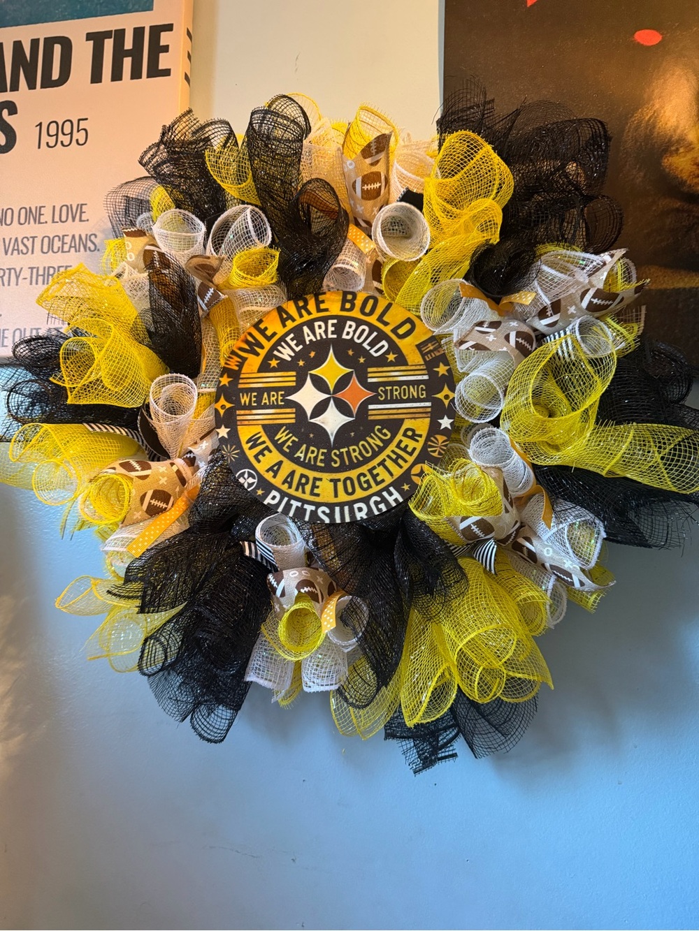 Hand Crafted Black, Yellow & White Team Spirit Wreath